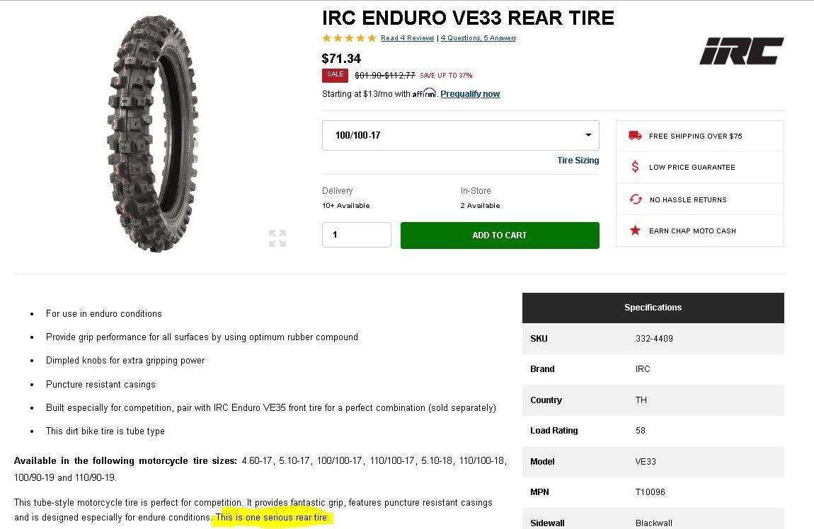 Talaria Sting 17 inch rear wheel with 100 wide tire!